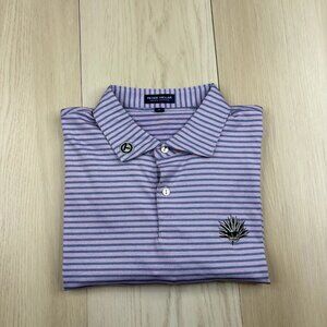 Peter Millar Mens Purple Striped Scotty Cameron Agave Man Stretch Polo Shirt XL
